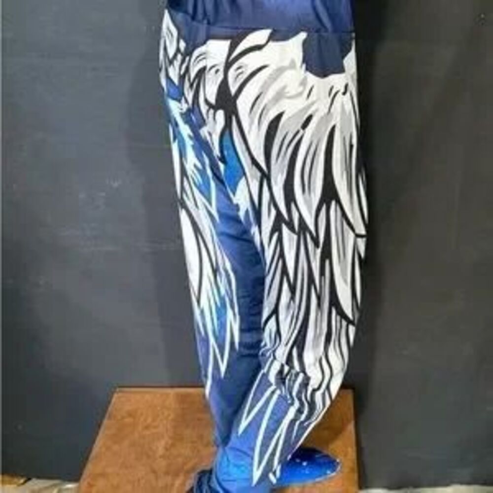 Blue & White Graphic Print Jogger Sweatpants - Athleisure